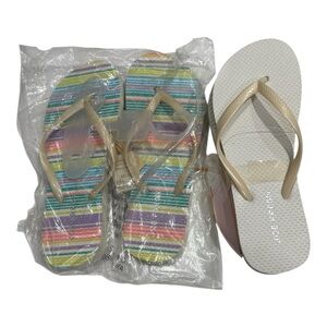Joe Fresh Flip Flops Set Colourful Striped and Ivory Size 6
